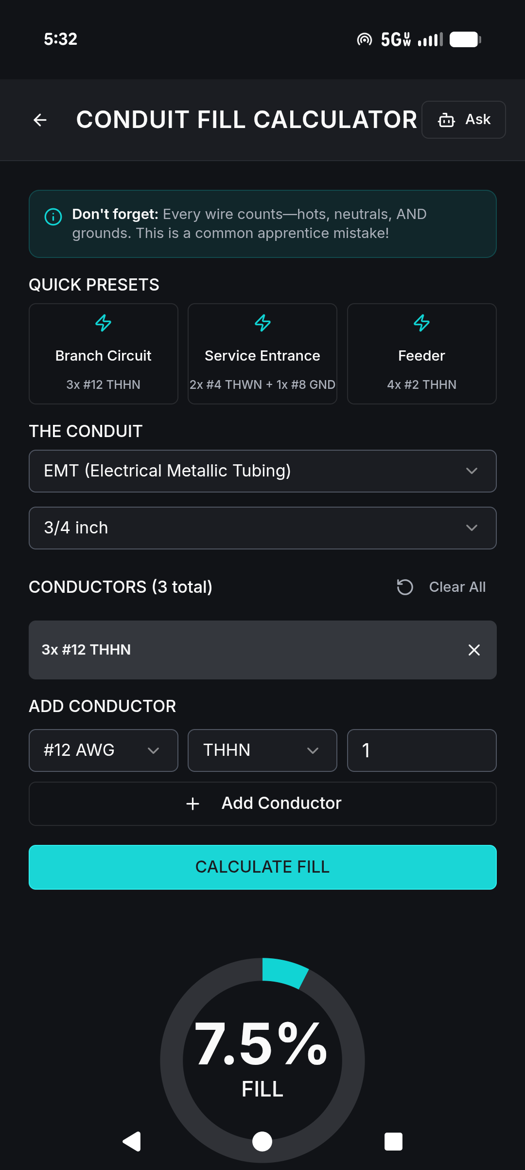 Jolt Conduit Fill Calculator