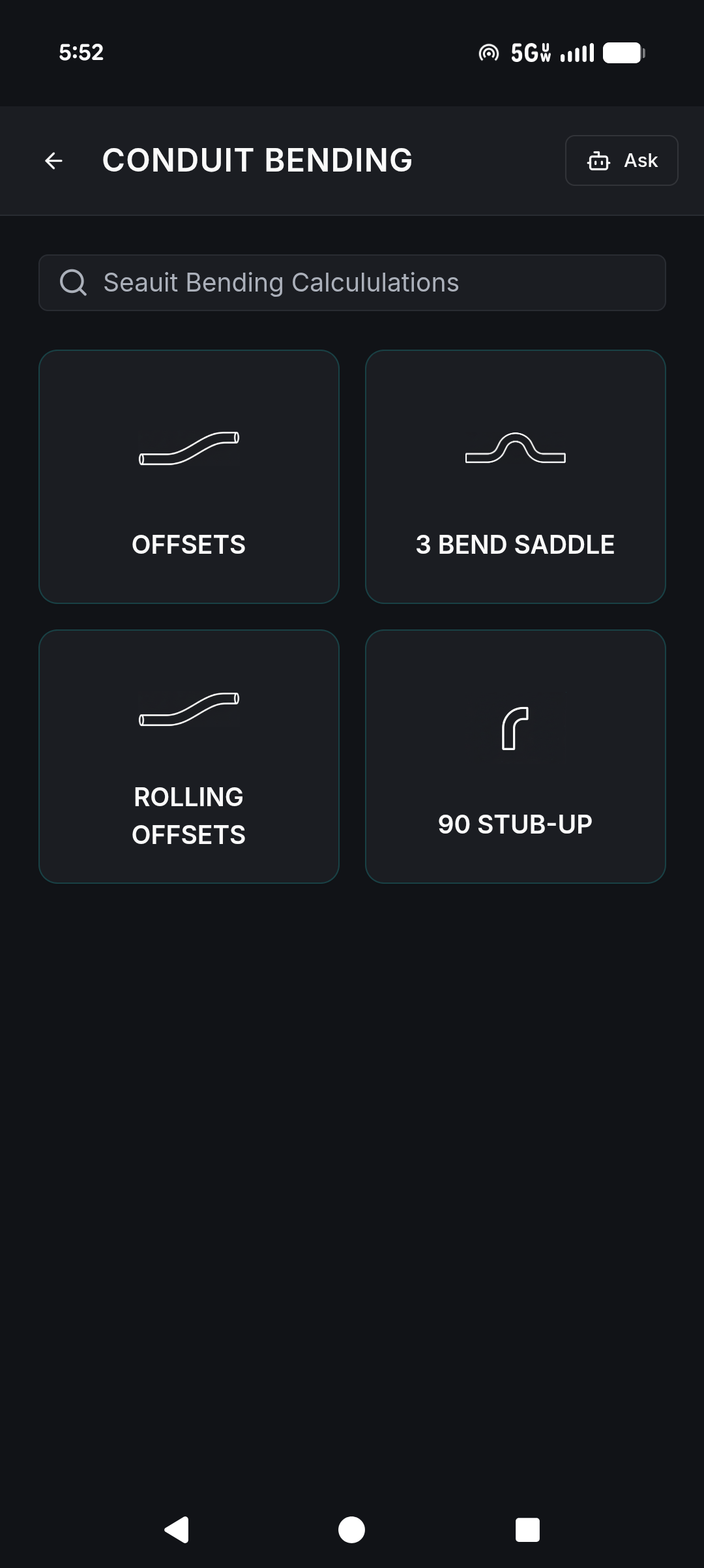 Jolt Conduit Bending Menu