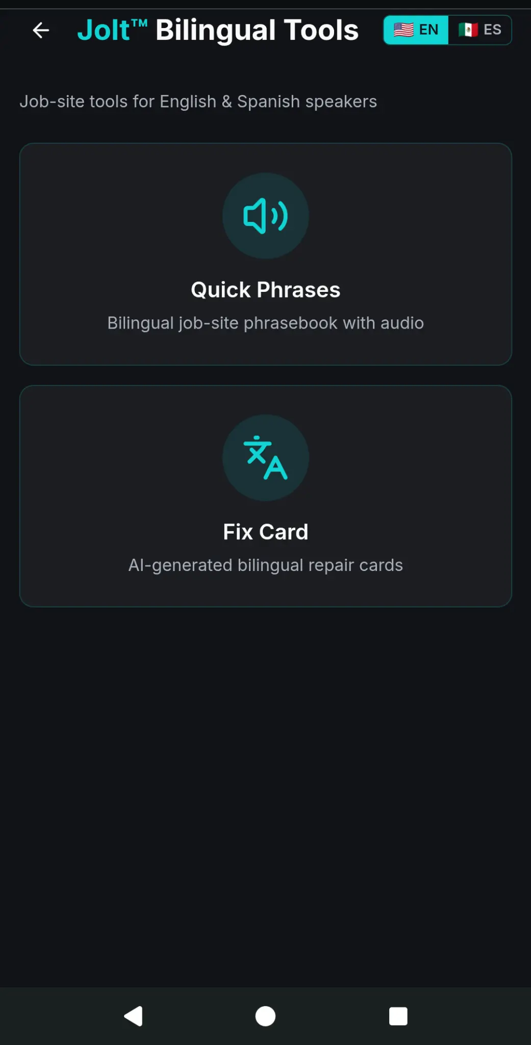 Jolt Bilingual Tools Dashboard